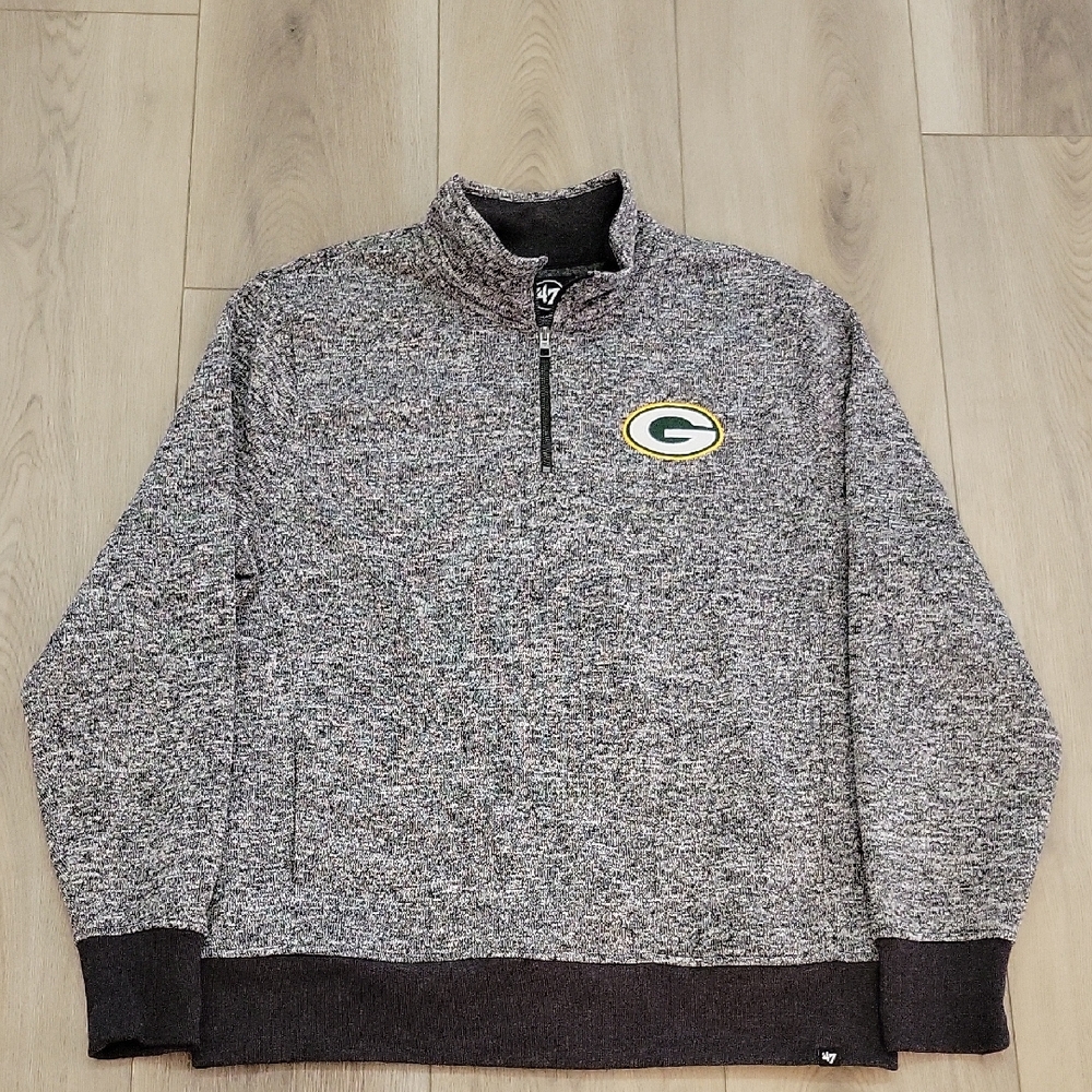47 Heather Gray Green Bay Packers Zip-Up Men's Sweater